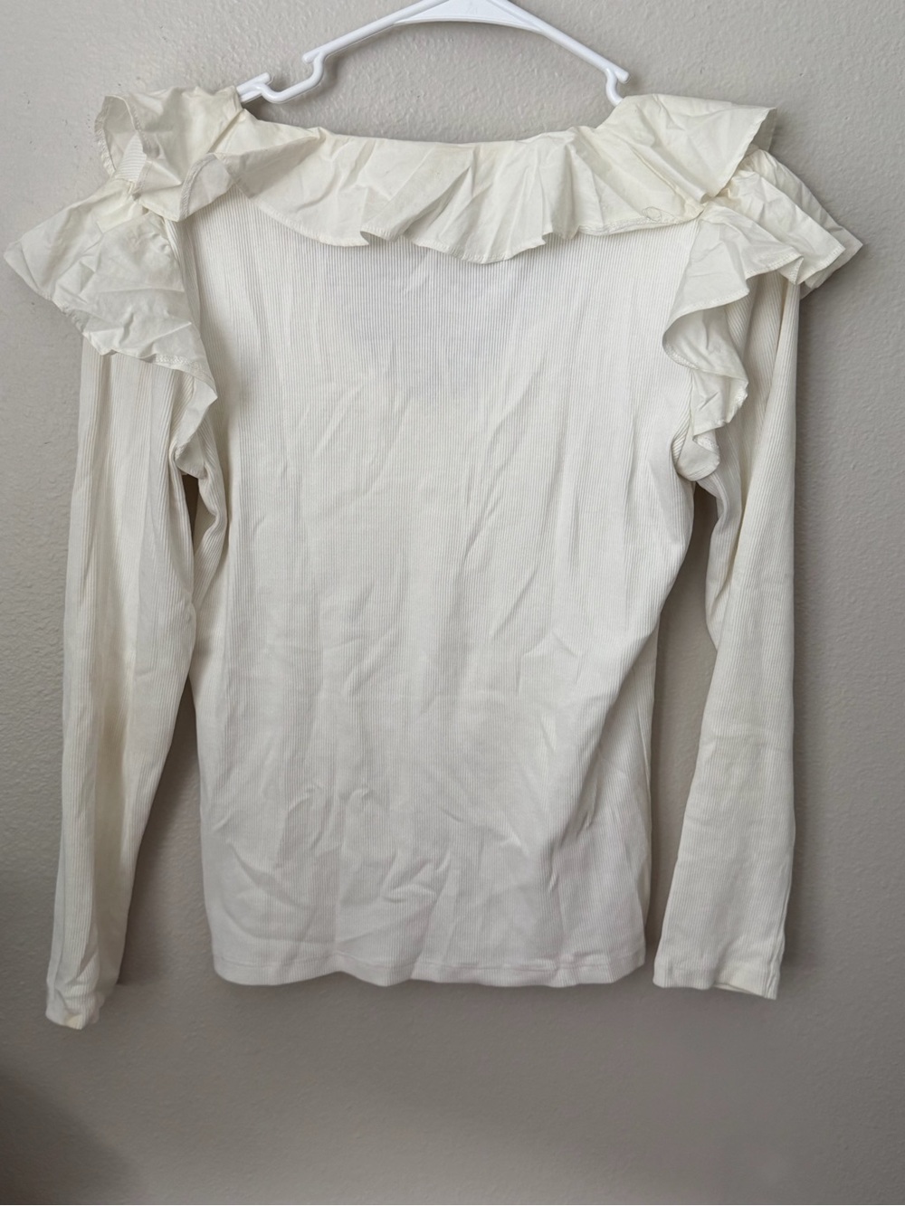 Veronica Beard Strata Ruffle V-Neck Top White Long Sleeve Blouse XS quiet luxe - Picture 6 of 6